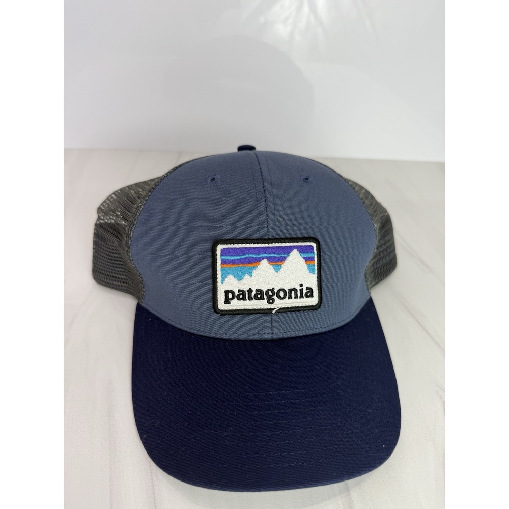 Patagonia Trucker Hat Mens Adjustable Logo Patch Blue Light Blue Mesh Back‎ Cap - Picture 2 of 5